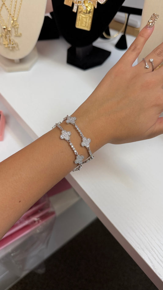 Silver Bling Clover Bracelet