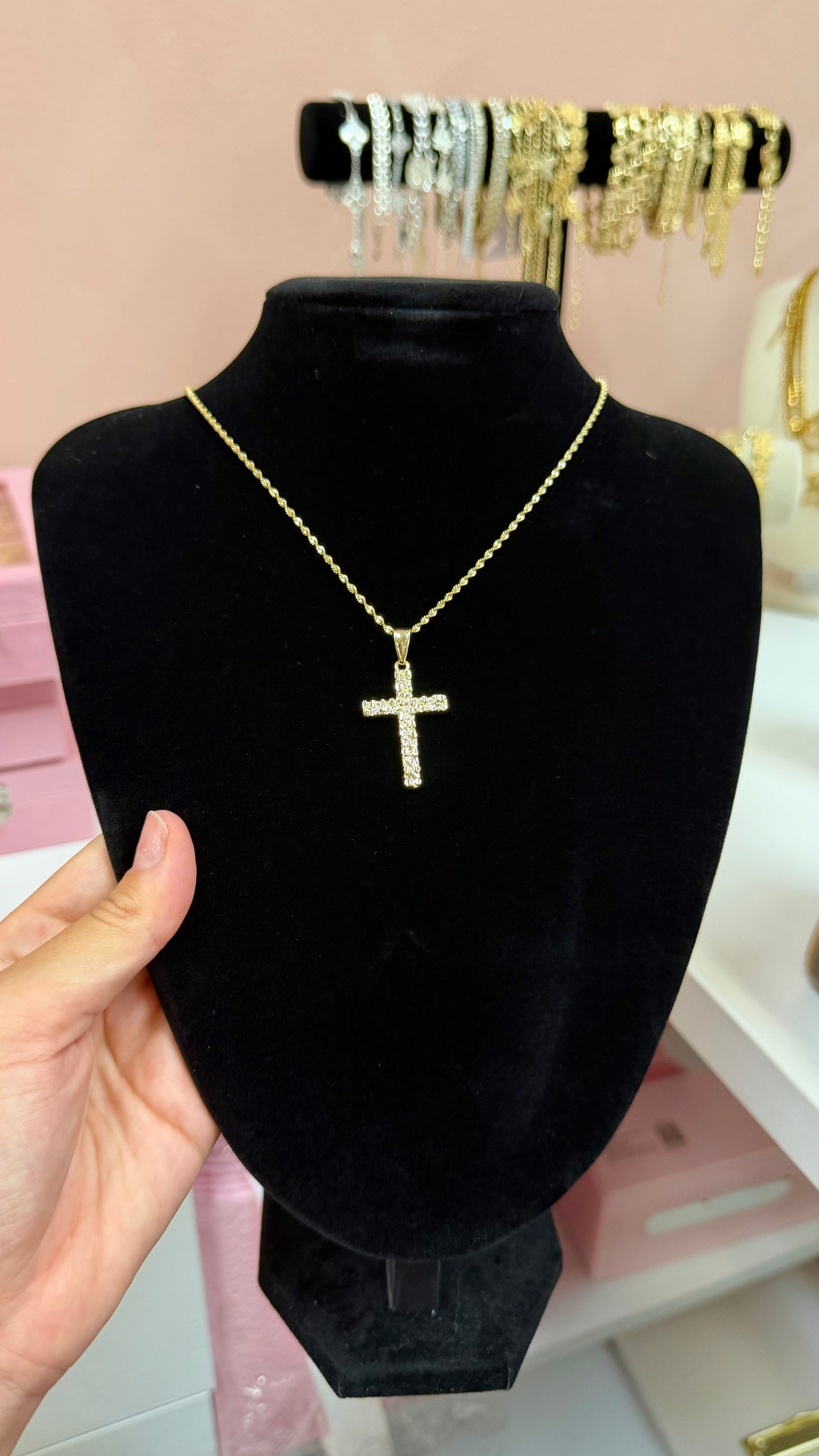 Nugget Gold Cross Necklace