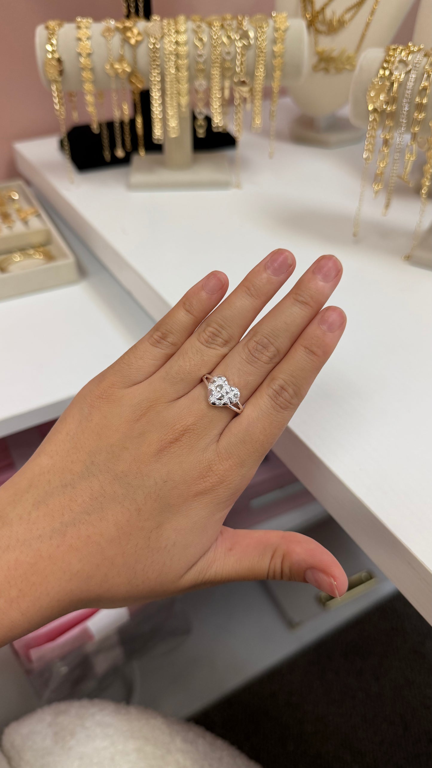 Silver Nugget Heart Ring